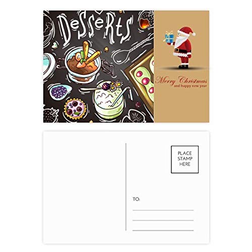Cartes postales desserts fraise chocolat et Père Noël à offrir en cadeau de fin d'année