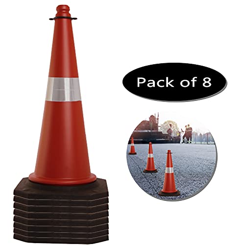 Image of LADWA 750mm Road Traffic Safety Cones, Pack of 8 Impact Resistant Cones with Reflective Collar Strips for Road Safety, Parking Areas, Construction Sites and Traffic Control Applications