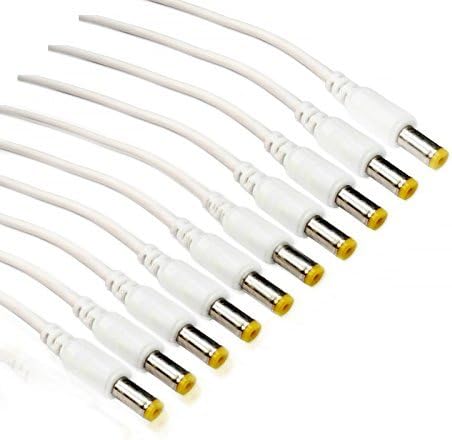 Zeffcon - DC Power Pigtail Male Cables with 2.1mm Connectors Barrel Jack for Home Surveillance Camera and Party Strip lighting(White) Pack of 10