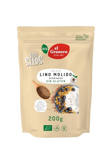 El Granero Integral - Vita Seeds Lino Germinado BIO - 200 g - Fuente de Ácidos Grasos Omega-3 y Fibra - Acción Antioxidante y de Regulación Hormonal - Regula el Azúcar en la Sangre - Apto para Veganos