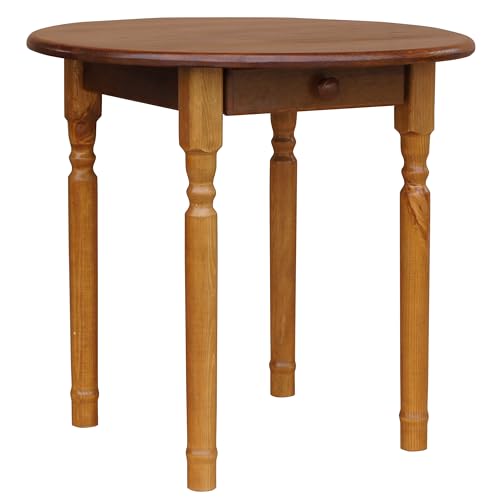 Table ronde en pin avec tiroir, table à manger de k koma, 80 cm de diamètre, chêne massif, brun