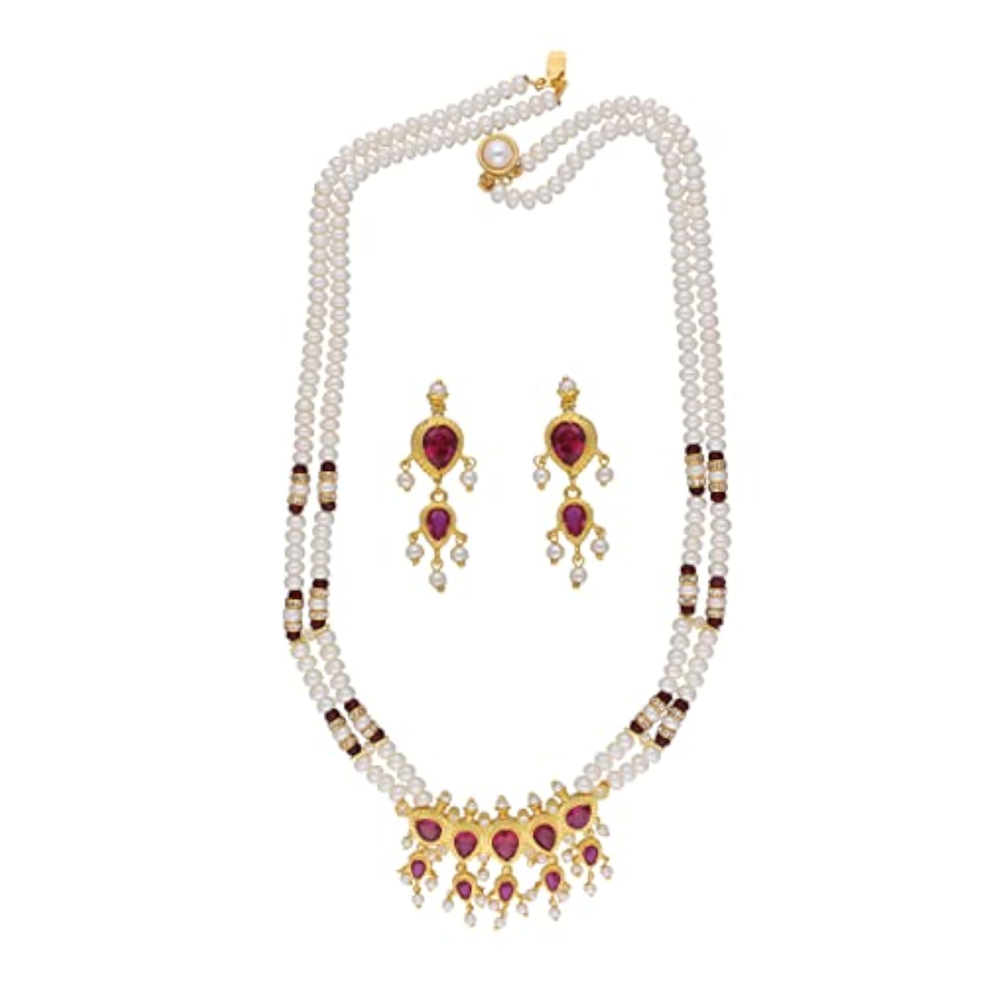 Lajita 2 Lines Oval Pearl Necklace Set, Gift for Loved Ones