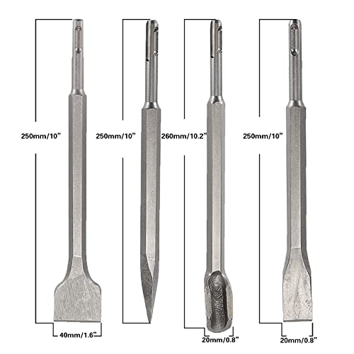 Foitechy 4 Pcs Chisel Bits -Concrete Chisel Set Concrete Drill Bit Set Rotary Hammer Bits Kit Rotary Concrete Hammer Bits Set Includuing Grooving Chisel, Flat Chisel, Point Chisel And Wide Chisel #TOP1