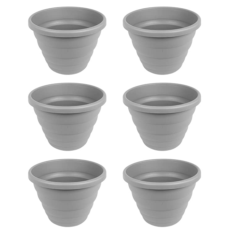 JMS we create smile [Set of 6] Large 40cm Beehive Round Grey Planter -Plastic Upcycled Garden Plant Pot -22 Litre