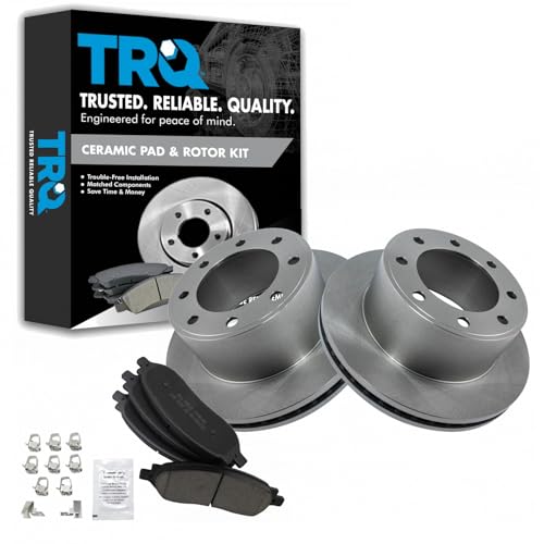 Image of TRQ Rear Brake Pad and Rotor Set Ceramic Solid Rotors Compatible with 2005-2007 Ford F-250 Super Duty 2005-2007 F-350 Super Duty