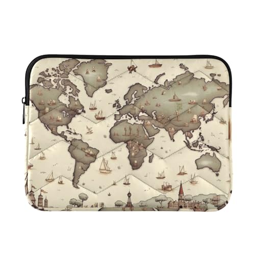 Funda para Laptop 13-14 Pulgadas con Diseño de Mapa Mundial