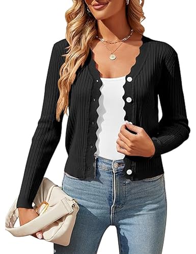 Image of Womens Cropped Cardigan Knit Shrugs Dresses Tops Button Down Long Sleeve Open Front Knit Sweaters