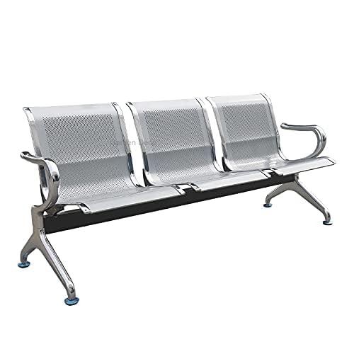 Image of Three Seater Waiting Area Chair for Airport, Hospital, Clinic, Reception, School, Garden, Mild Steel, Silver (Set of 2)