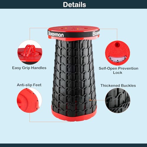 Image of Boreeman 2026 Upgraded Collapsible Stool Lightweight Yet Sturdy with Load Capacity 800lbs Portable Folding Stool for Camping Fishing Hiking BBQ (Red)