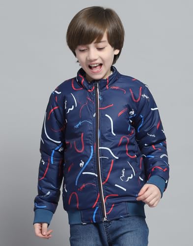 Image of Monte Carlo Boys Printed White & Rust Mock Neck Full Sleeve Jacket