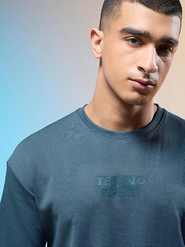 Image of TECHNOSPORT Men Printed Oversized Round Neck T-Shirt with COTFLEX, Dry Fit Sports Tee, Oversized Activewear T-Shirt for Gym, Running, Sports & Casual Wear