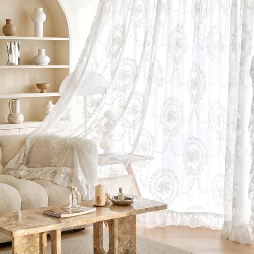 FahrtSeek Französischer Landhausstil Gardinen, Vintage Boho Grün Vorhänge, Elegante Spitze Vorhang mit Kräuselband für Schlafzimmer Wohnzimme (Weiß, H100 x B140 cm (2er Pack)) FahrtSeek Französischer Landhausstil Gardinen, Vintage Boho Grün Vorhänge, Elegante Spitze Vorhang mit Kräuselband für Schlafzimmer Wohnzimme (Weiß, H100 x B140 cm (2er Pack))