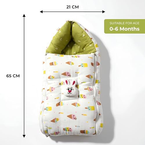 Image of VoiDrop Baby Sleeping Bag for New Born, Muslin Baby Sleeping Bag 0-6 Month for Infant, Washable & Foldable Cotton Design (Olive Green)