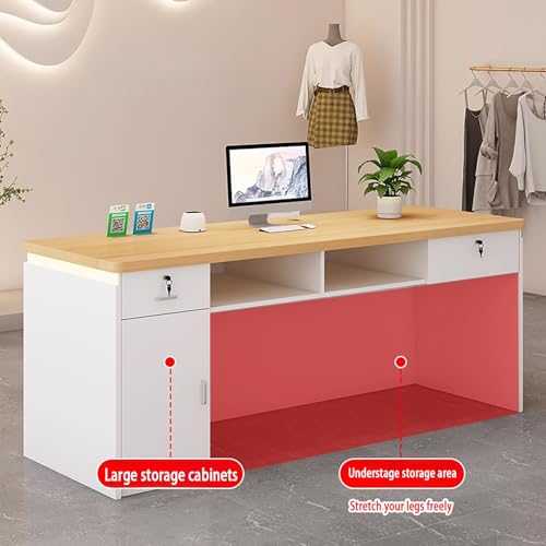 Empfangstresen, Kassentheke, Büroschranktisch mit Schubladen, Empfangstresen mit versteckter LED-Beleuchtung, geräumiger Empfangstresen, eleganter Tresen für Büro, Empfang oder Wartebereiche