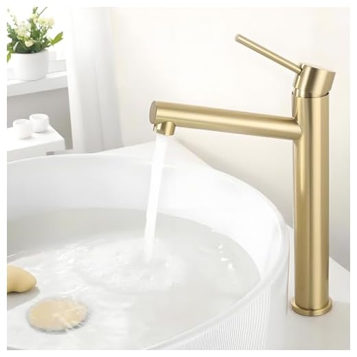 Tondiy Hoch Waschtischarmatur Matt Gold, Wasserhahn Bad Hohe Armatur für Aufsatzwaschbecken, Einhebelmischer Badarmatur mit Auslaufhöhe 233 mm, Aufsatzbecken Mischbatterie für Badezimmer