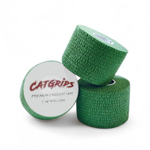 Tape CrossFit – CATGRIPS – Hook Grip Tape Antidérapant et Élastique – Strap Crossfit pour Doigts et Poignets – Finger Tape Haute Adhérence pour WOD, Haltérophilie – Pack 3 Rouleaux (5 cm x 7 m)
