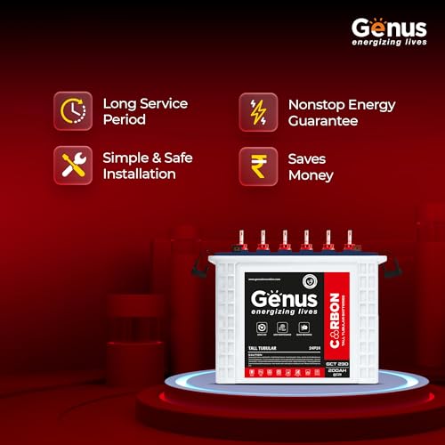 Image of Genus GCT230 200 Ah Hi-Tech Tall Tubular Inverter Battery with 48 Months Long Warranty for Home & Office