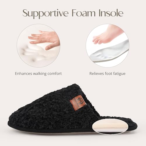 Women’s Fuzzy Scuff Slippers, Comfy Supportive Foam Slip-On House Shoes for Indoor Bedroom4