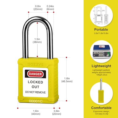 Image of Lockout Tagout Locks with 2 Master Keys｜12-Pack Yellow OSHA Loto Lock｜Keyed Different & Laser Coding｜Lock Out Padlock Kits for Machinery & Electrical Panels
