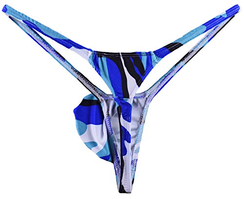 Men's Swim Thong Bulge Pouch G-String Bikini Blue Camo4