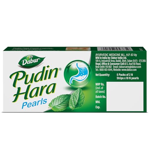 Image of Dabur Pudin Hara Pearls - 10 Pearls x 2 Strips | Ayurvedic Remedy for Gas, Indigestion & Stomach Ache | Fast Cooling Relief | 100% Natural & Safe Digestive Capsules