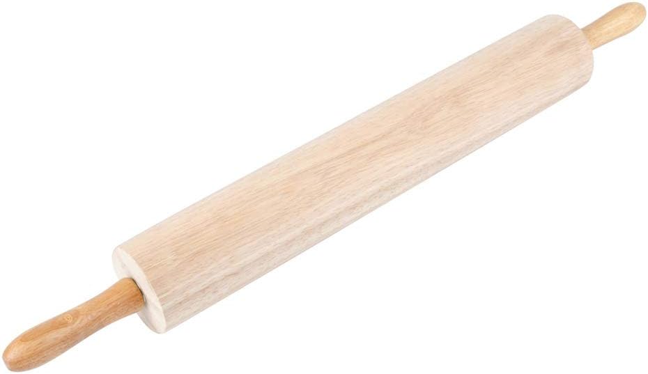 18-Inch Wooden Rolling Pin, Hardwood Dough Roller With Smooth Rollers for Baking Bread, Pastry, Cookies, Pizza, Pie and Fondant