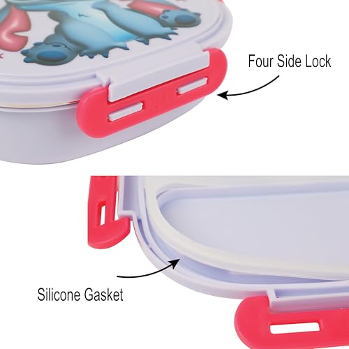 Image of SKI Baker Steel Lunch Box for Kids, 3 Compartment Insulated School Tiffin with Spoon, Leak-Proof, BPA Free, Bento Box for Boys & Girls, Birthday Gifts, Party Favours - Stitch