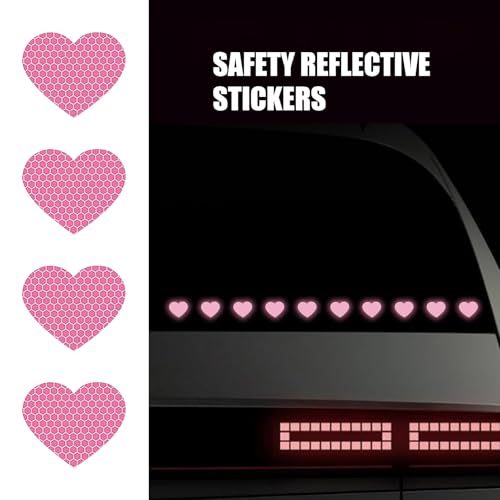 Image of 10 PCS Car PVC Heart Sticker, Reflective Crystal Color Grid Design Tailgate Body Scratch Decorative Car Sticker, Self-Adhesive Accessory, Suitable for Most Cars (Pink)