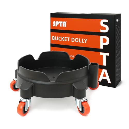 SPTA Bucket Dolly with 5 Wheels Car Wash Bucket Roller Easy Push Rolling Barrel Dolly System for Washing Waxing Removable Bucket Mover Polishing Car Accessories Black