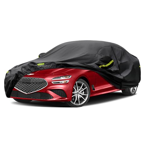 Image of Kaugung 7 Layers Car Cover Custom Fit 2017-2025 Genesis G70, Waterproof All Weather Resistant Outdoor Indoor Sun Rain Dust Snow Protection.(USA Warehouse,Within 3-7 Days) silverBlack