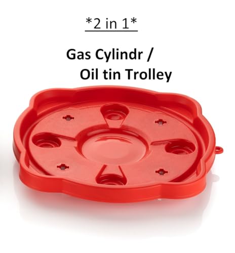 Image of RIOMAX Plastic LPG Cylinder Stand, Gas Trolley, Cylinder Trolley Stand with Wheels, Water Bottle Trolley, Flower Pot Stand, Multipurpose Trolley (Red, Pack of 1)