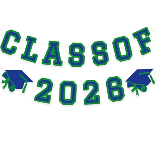 Image of Class of 2026 Graduation Banner University College Grad Garlands Decoration Party Supplies High School Colors Blue Green