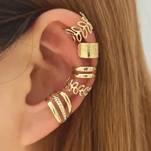 Image of Ear Cuffs Non Piercing 14K Gold Plated Ear Cuff Earrings for Women Trendy Clip on Cartilage Earring Stacks Non Pierced Adjustable Fake Earrings Set Jewelry Christmas Gift 2026 Stocking Stuffers