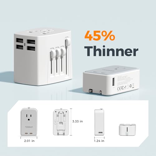Image of TESSAN Universal Travel Adapter PD 45W, Ultra Thin International Power Adapter Fast Charger, Worldwide Plug Adaptor with 2 USB C 2 USB A to European UK Italy Spain New Zealand (Type C G A I), 1 Pack