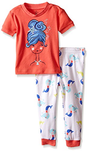 Petit Lem Girls' Baby 2 Piece Short Sleeve Top and Pant Pajama Set-Ocean Diva, Peach, 12 Months