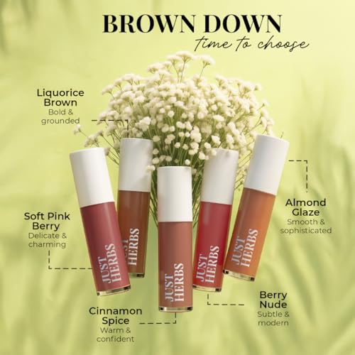 Just Herbs Herb Enriched Matte Liquid Lipstick | Set of 5 | Liquid Lipstick for Women | Nudes & Browns Shade | Hydrating & Lightweight | Ashwagandha & Brahmi - 1ml x 5u