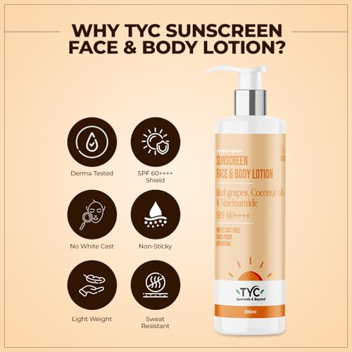 Image of TYC - TRUST YOUR CHOICE Sunscreen Spf 60++++ Face And Body Lotion, With Coconut Oil And Niacinamide, No White Cast And Sand Proof, Hydrating Ayurvedic And Natural, For All Skin Types (200 Ml)