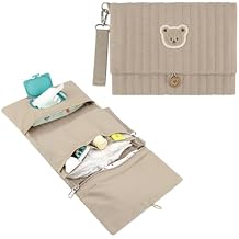 Baby Diaper Bag Organizer Pouches - Waterproof Pod Foldable Diaper Organizer Set, Cute Bear Bag Gift for Baby Shower Brown
