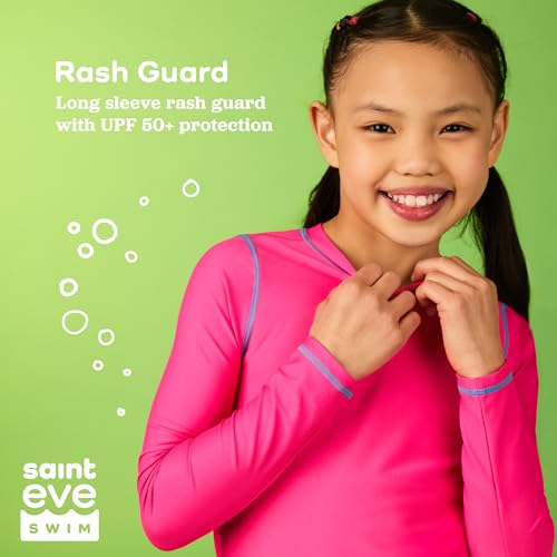 Saint Eve Kids Girls 3-Piece Swimsuit – Long Sleeve Rash Guard, Lined, One-Piece, UPF 50+, Swim Shorts for Pool, Beach, Camp3