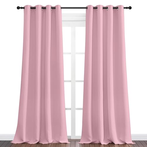 Image of NICETOWN Crystal Pink Blackout Draperies Curtains - Pair of Grommet Top Thermal Insulated Blackout Decorative Curtains for Thanksgiving Day & Christmas Decor(55 inches Wide by 96 inches Long)