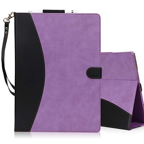 40% Off Discount FYY [Leather Case] with [Apple Pencil Holder] for Apple iPad Pro 12.9 Both 2017/2015, Flip Folio Stand Protective Case with [Auto Sleep Wake Function], Multiple Stand Angles, Card Slots Purple