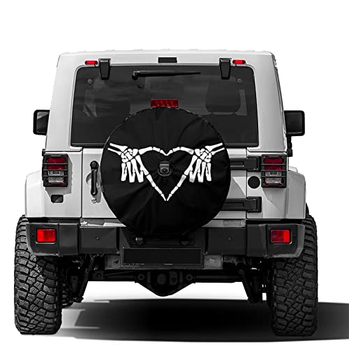 Image of Delerain Spare Tire Cover with Backup Camera Hole White Hand Bone Skull Wheel Covers Waterproof Dust-Proof UV Sun Universal Fit for Trailer RV SUV Truck (17 Inch for Diameter 31 inch-33 inch)