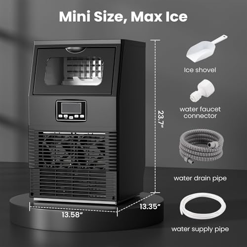 Image of Kismile Commercial Ice Maker Machine, 66LBS /24H, 24H Timer, LCD Panel, Self-Cleaning, Stainless Steel, Under Counter Ice Cube Maker for Home Bar, Include Scoop & Connection Hose