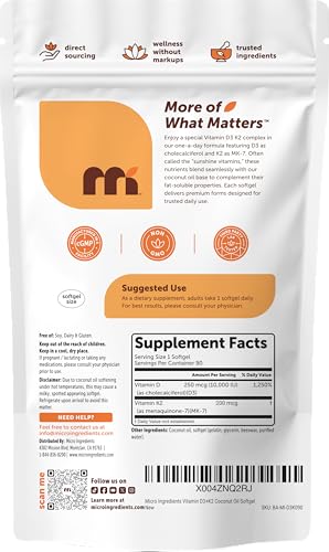 Image of Micro Ingredients Vitamin D3 10,000 IU + K2 MK-7 200 mcg Per Serving, 90 Softgels | Extra Strength* 2-in-1 D3 K2 Supplement | Easy-to-Swallow Softgels Made with Coconut Oil | Non-GMO, Gluten Free