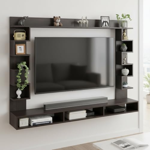 Image of FURNEASER Cabiar Wall Mount TV Unit for Living Room Wooden Entertainment Center with Storage Shelves Modern TV Panel Stand Showcase for Up to 55 Inch Media Console Cabinet (Wenge)