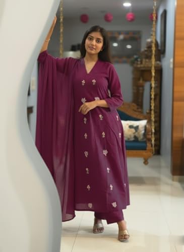 Image of ANNI Designer Women's Rayon Viscose Straight Kurta Set with Pant and Dupatta | Stylish Long Kurti Dress for Festive, Party, and Ethnic Wear