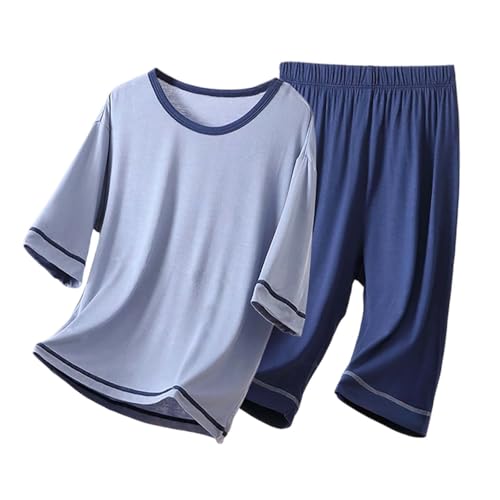 Generisch Conjunto de pijama para niños de verano para niños, tejido cómodo de manga corta, ropa para el hogar, ropa de salón para niños, traje suave y transpirable, marine, 9-10 años