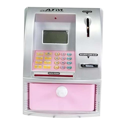 MERIGLARE ミニ ATM 貯金箱、貯金箱、電子マネー銀行、小さなお金の瓶、男の子と女の子の年齢 3 4 5 6 7 8 誕生日プレゼント, シルバーピンク