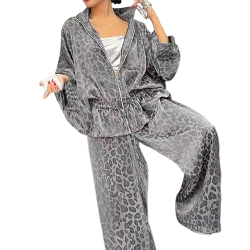 Women's 2-Piece Suit with Lapel and Half Sleeves with Leopard Print,Leopard Fitted Blazers for Women