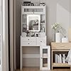 ARTETHYS Small Vanity Desk with Sliding Mirror and Lights White Makeup Vanities Set with Drawers Compact Dressing Table with Cabinet and Adjustable Shelves for Bedroom